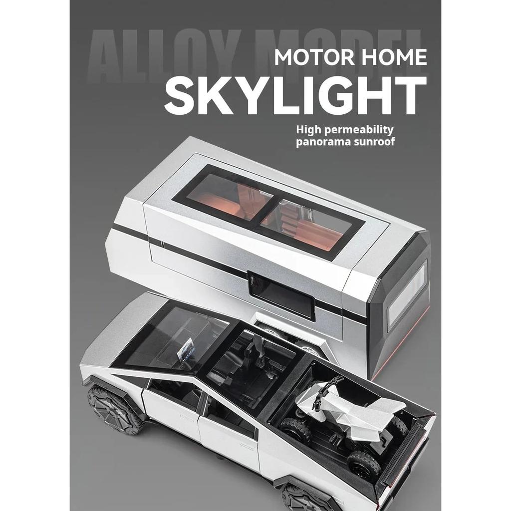 1/32 Tesla Trailer Rv Alloy Car Model Table Set Children's Toys Die Cast Collection Car Model Toys