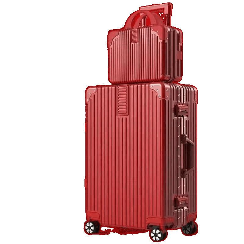 20-inch Bright Red Bridal Dowry Suitcase with Aluminum Frame and Combination Lock