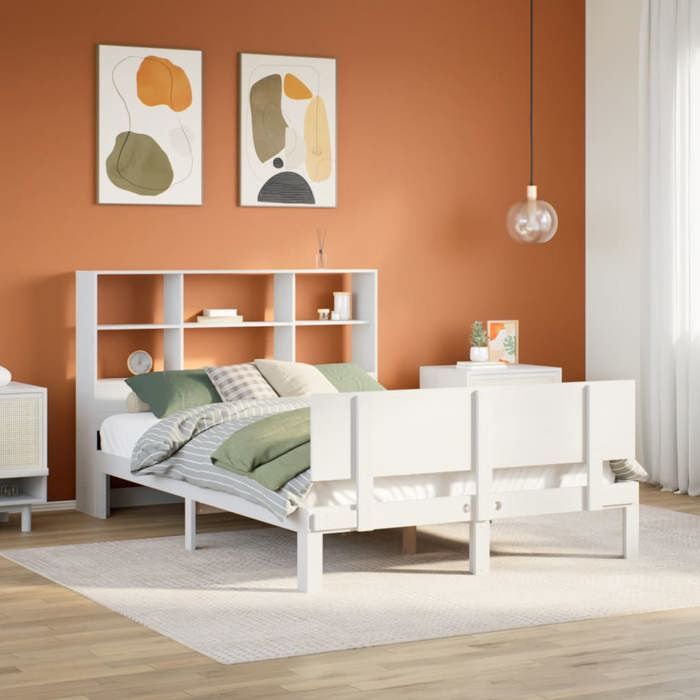 VidaXL Lit bibliothèque sans matelas blanc 120x190 cm bois pin massif 3322655