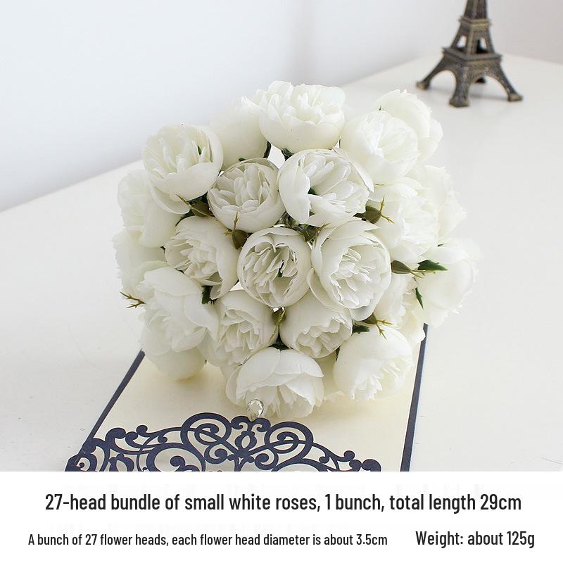 27 Boccioli di Camelia e Rosa Bouquet da Sposa - Fiori Artificiali in Seta per Matrimoni e Celebrazioni