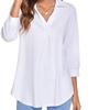2025 Spring Autumn Women's Chiffon Blouse, Notched Lapel V-Neck Three-Quarter Sleeve Shirt, Loose Fit Solid Color Office Casual Top For Workwear