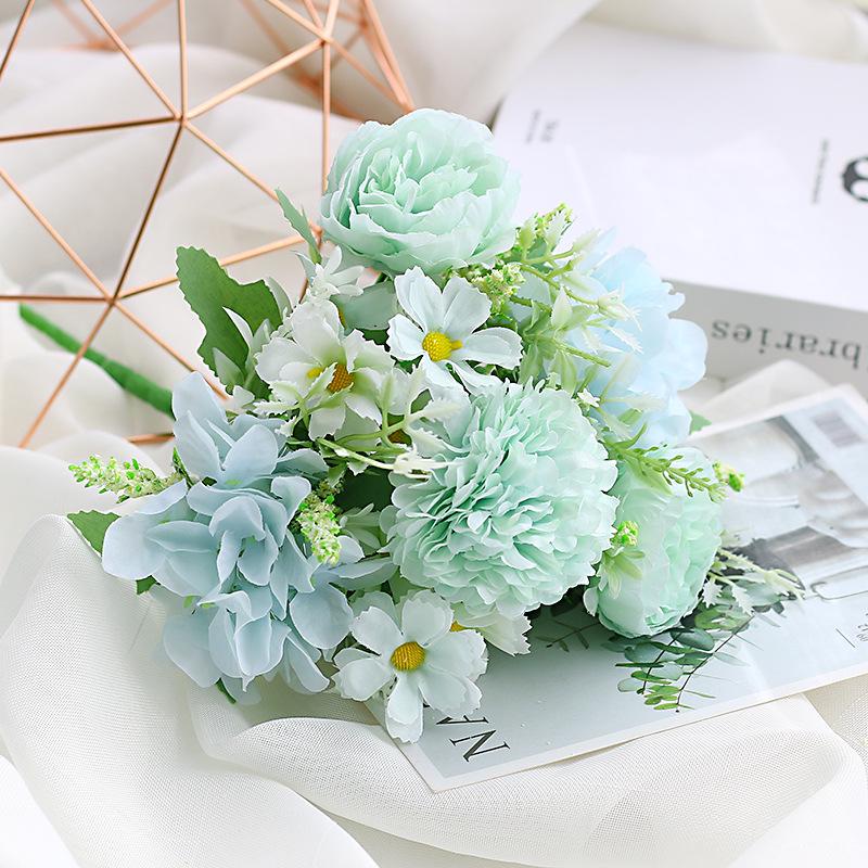Single Stem Silk Rose Bouquet with Plastic Handle for Wedding Decoration