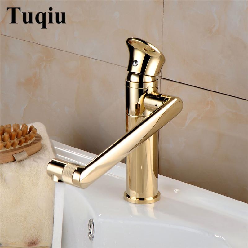 Basin Faucet Water Tap Bath 360 Degree Swivel Gold Bathroom Faucet Single Handle Sink Tap Mixer Hot and Cold Sink Water Crane