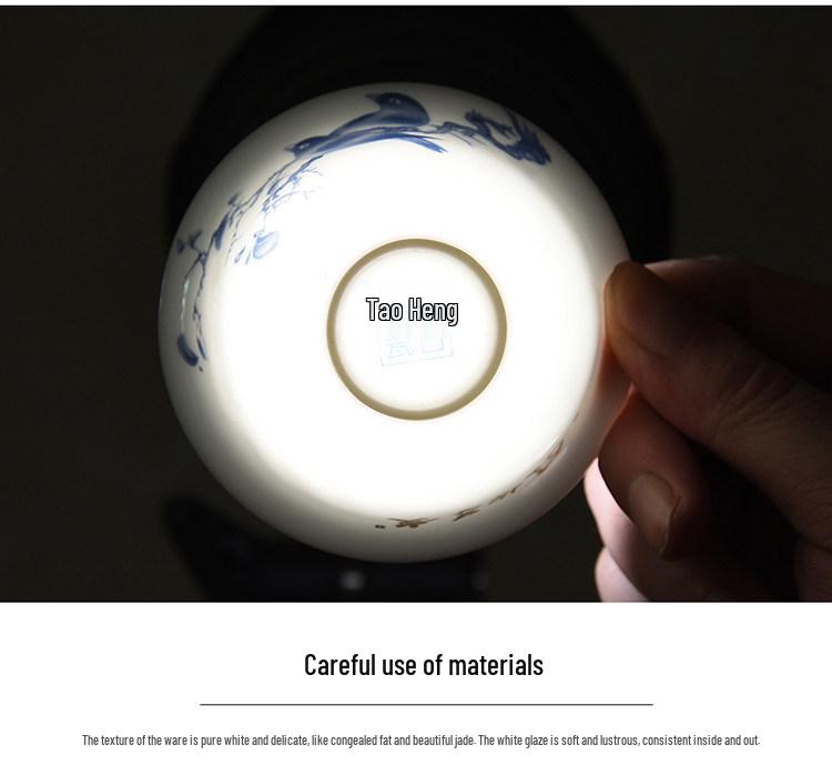 3.4-Inch Blue & White Ceramic Gaiwan Tea Set - 3-Piece, 100ml Capacity