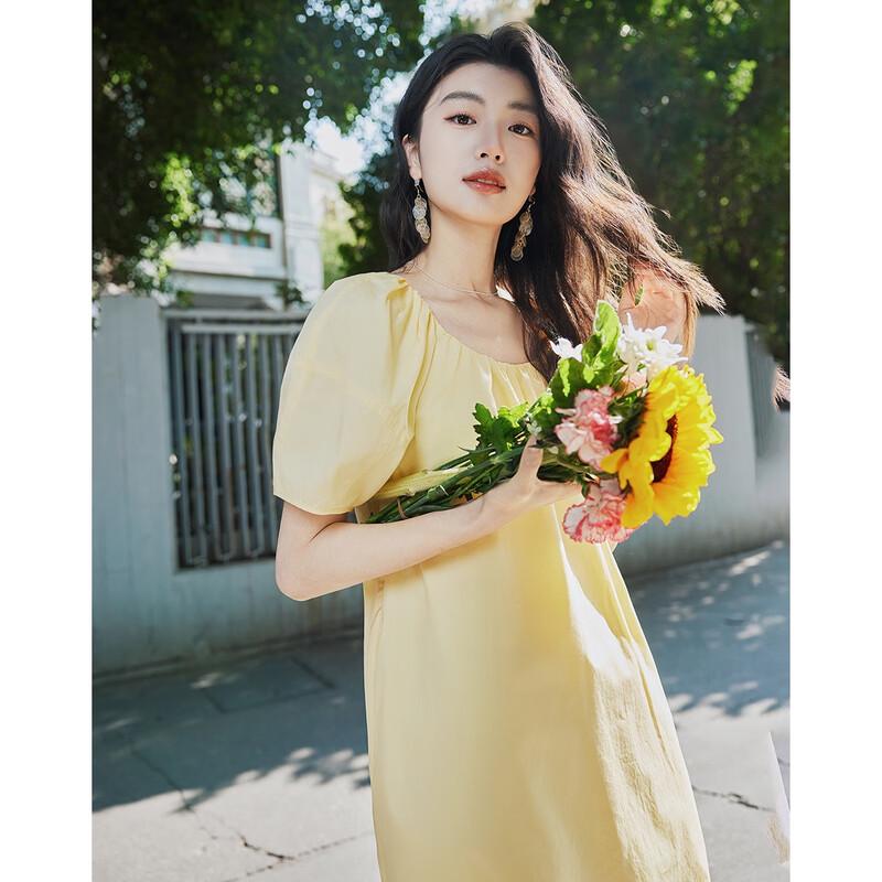 

Demana Cotton Puff Sleeve Belted Midi Dress S