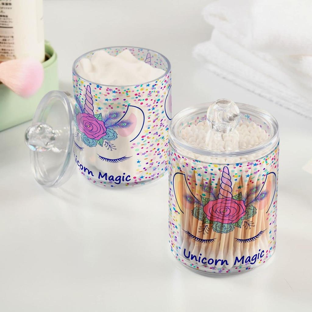 Bathroom Canister Set of 2, Unicorn Magic Tiara Clear Plastic Jars Holder Dispenser Farmhouse Sugar Storage Countertop With Airtight Lids, Kitchen