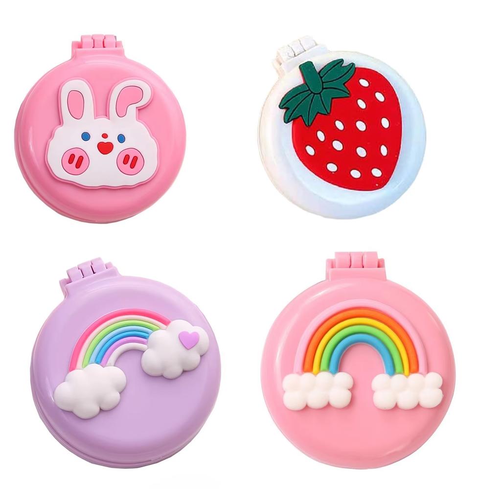 Folding Cute Mini Pocket Hair Comb With Mirror For Women And Girls Round Hair Brush Compact Travel Size Hair Massage Comb