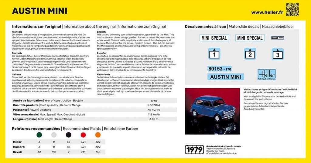 Platz Heller 1/43 Austin Mini Plastic Model HE80153