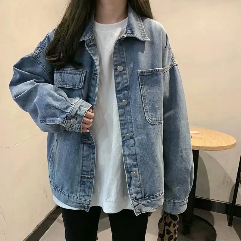 Trendy Denim Jacket for Women Loose Fit Spring Style Korean Vintage Top InnerVintage Top Thickness Standard