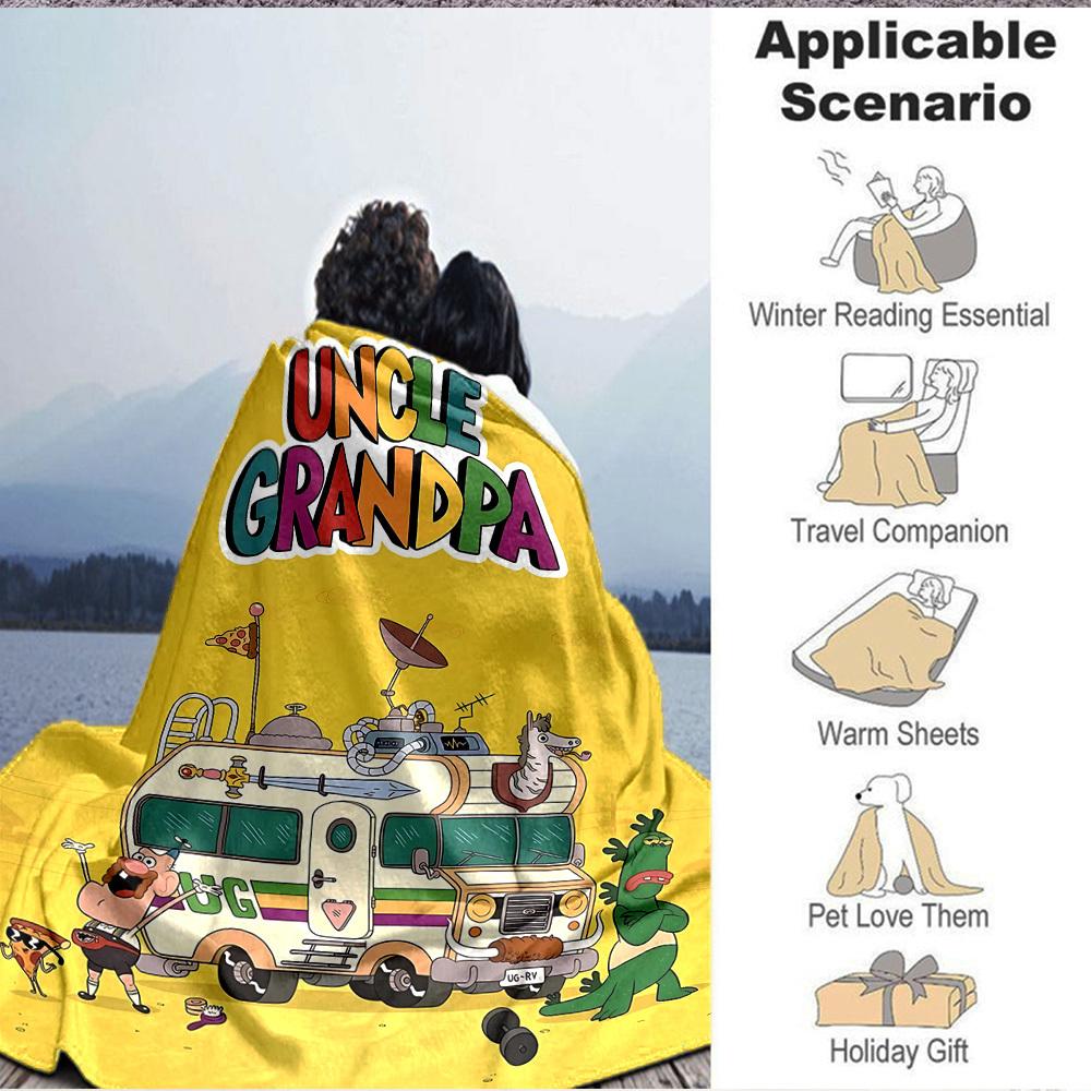 1pc Uncle Grandpa Cozy Print Blanket Lightweight Warm Flannel Throw Blanket For Sofa, Bed, Living Room