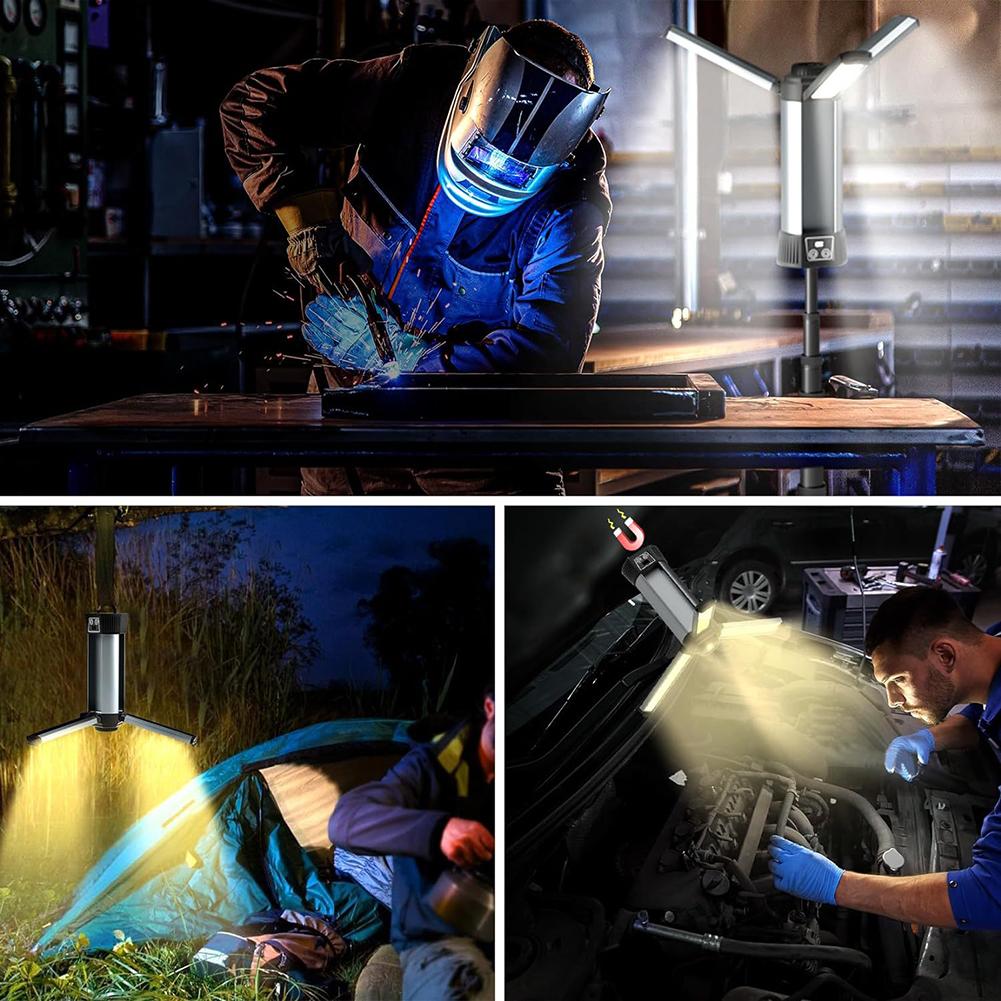 6000mAh Cordless Work Light Rechargeable Construction Light with Stand Dimmable Work Light Telescopic for Outdoor Camping