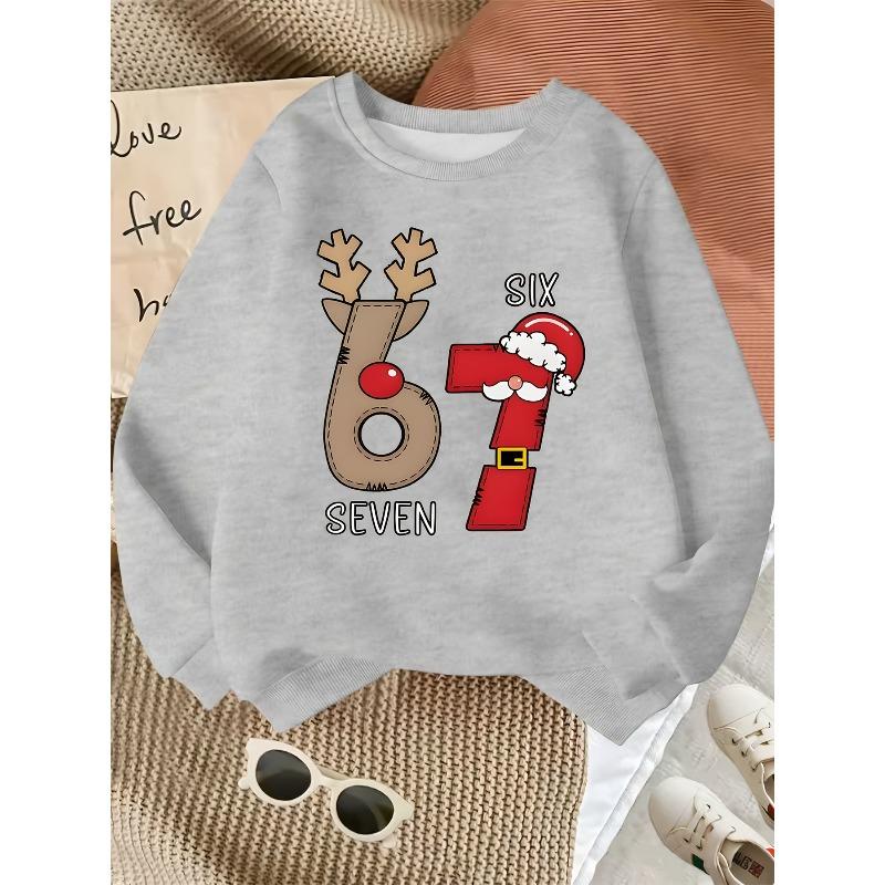 European sizes Kids' Trendy Print Sweatshirt, Round Neck, Casual And Sporty, Easy And Versatile