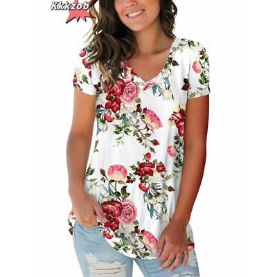 Floral Print Plus Size Top Women's Trend Clothing Fashion Short Sleeve Shirt 2024 New Women T-Shirt Oversized V-Neck Blouse