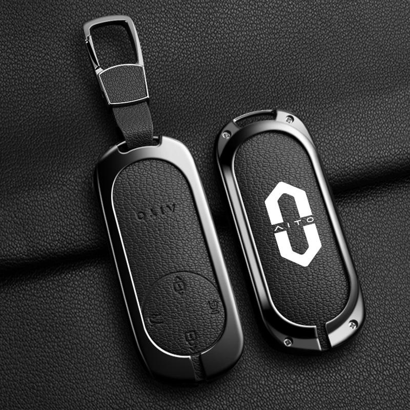 Huawei AITO M7/M5/M5ev Key Case: Genuine Leather Full-Coverage Key Shell & Buckle