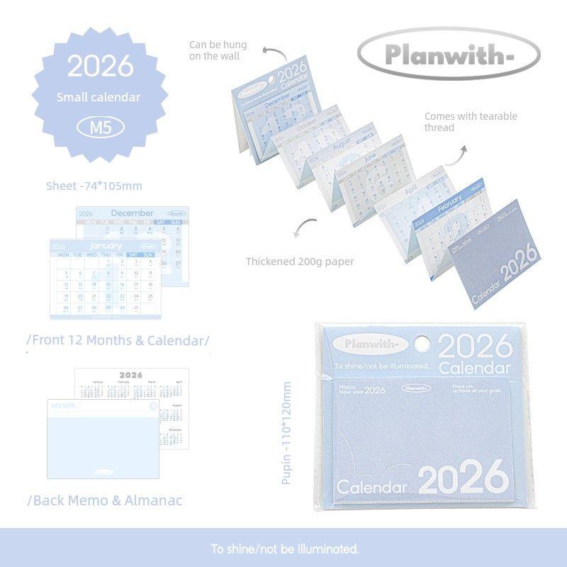 

Planwith Календарь 2026 Новинка Часы-регистратор Блокнот Настольное украшение M5 Отрывной Маленький календарь Мини настольный календарь Blue-Blue