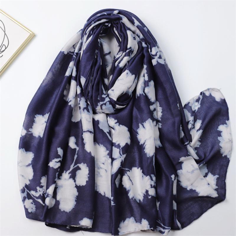 Winter Abstract Lnk Painting Floral Viscose Soft Scarf Chic Cotton Shawls Women Perfect for Travel & Casual Muslim Hijab