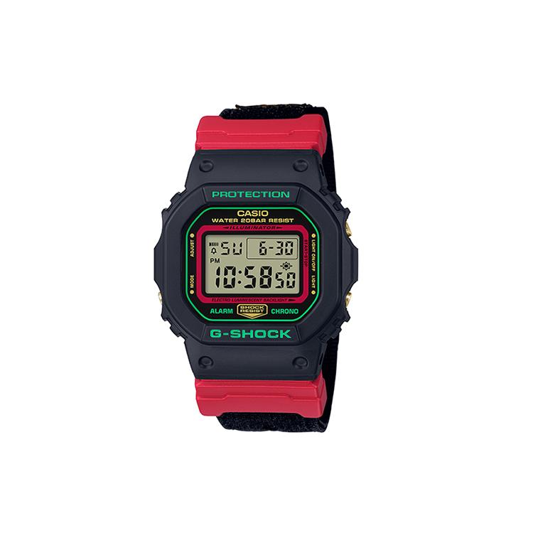 

CASIO G SHOCK Electronic Movement Fabric Strap Watch Men s Watches Black Dial DW-5600THC-1 Black Red