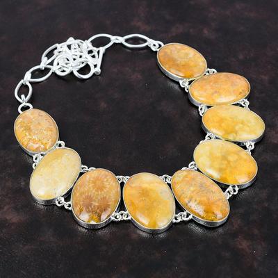 Collana di corallo fossile Gioielli fatti a mano con pietre preziose Collana in argento sterling 925 Collana a catena regolabile Regalo per gioielli in pietra curativa nuziale