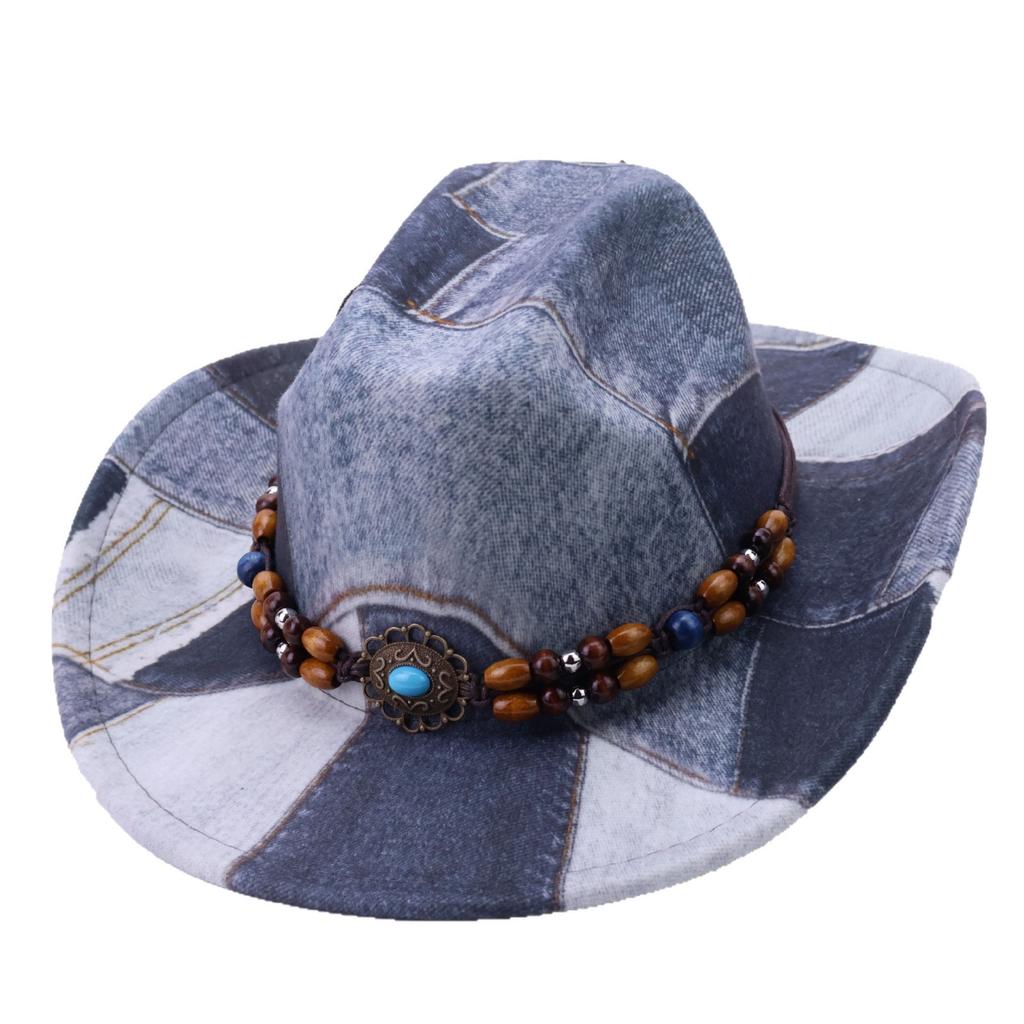 Ethnic Style Fashion Street Shot Design Sense Simple Western Travel Vacation Felt Hat Jazz Hat Retro Denim Top Hat