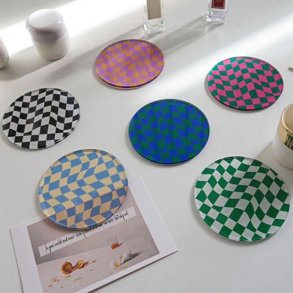Heat Insulation Checkerboard Acrylic Coaster Waterproof Simple Bowl Pad Retro Cup Mat  Home