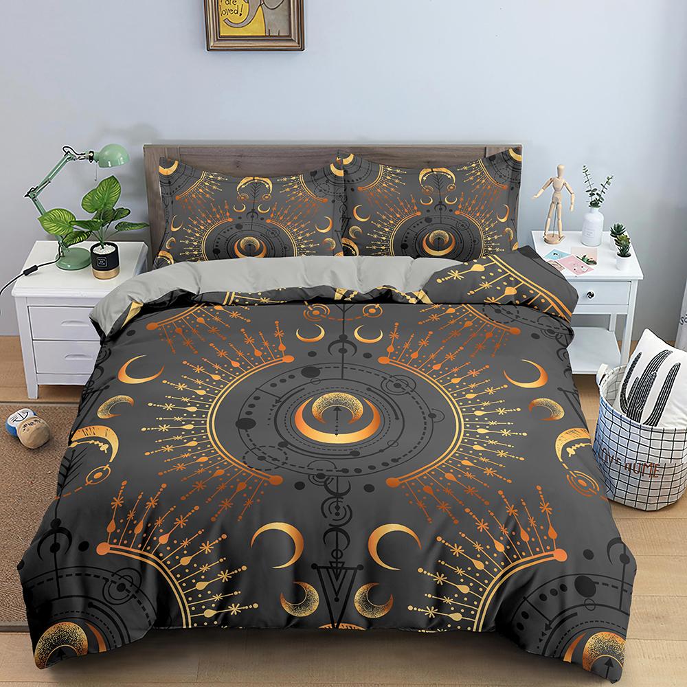 Bohemian Duvet Cover Set Universe Sun and Moon Themed Polyester Comforter Cover King Queen Full Size for Kids Boys Bedding Set