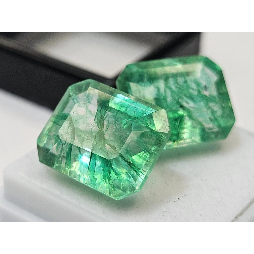 Natural Emerald Colombian Green 20-21 Ct Emerald Cut Pair Fabulous Gemstone