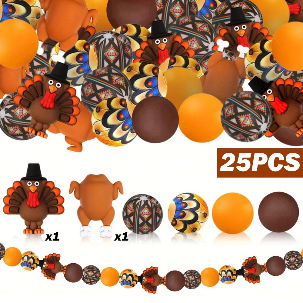 5/25PCS Thanksgiving-Themed Silicone Beads Set, Perfect for DIY Crafting Keychains, Necklaces, Bracelets & More