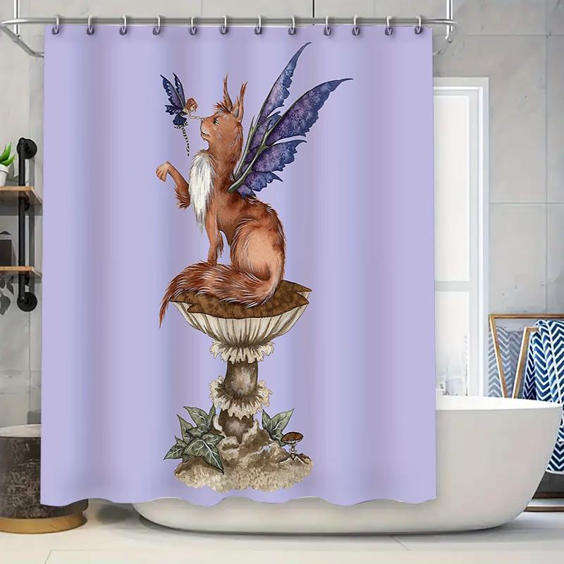 Fantasy Mushroom Forest Fox Shower Curtain Woodland Animal Nature Decor Bathroom Set Vintage Rustic Home Decor W60H190(CM)-1 Pcs