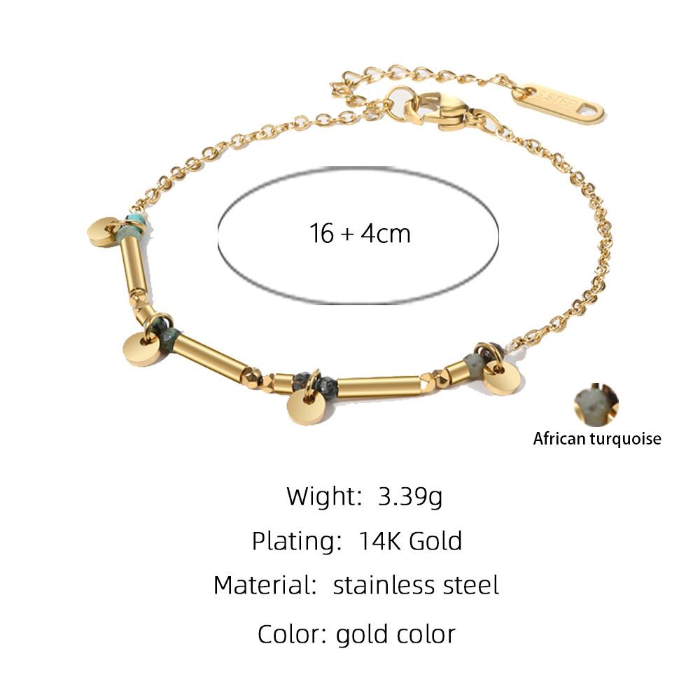 18K Gold Plated Layered Bracelet Set for Women Stainless Steel Turquoise Natural Stone Disc Charm Boho Gift  Custom