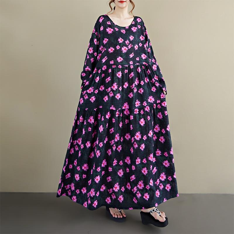 

Платье женское повседневное свободное весеннее осеннее с длинным рукавом, большого размера, хлопковое, винтажное, с цветочным принтом, новинка