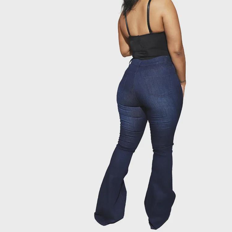 Dámské džínové kalhoty s vysokým pasem a rozšířenými nohavicemi - Dostupné velké velikosti