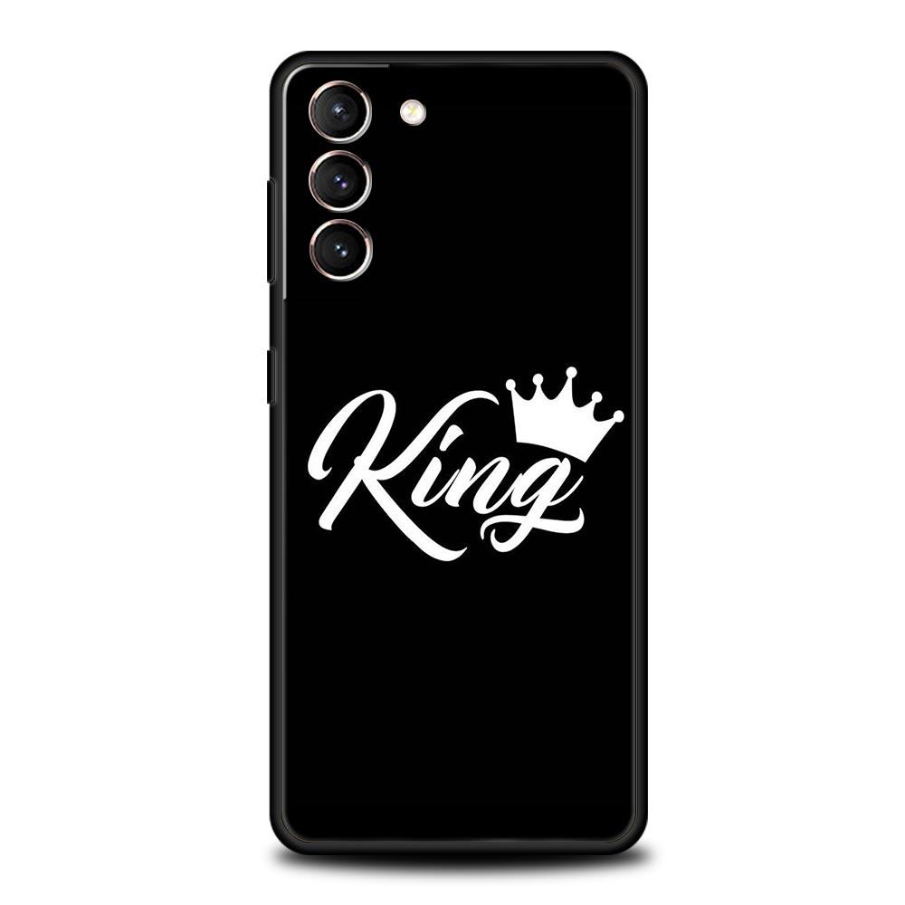Couple Style Cartoon Crown king Queen Phone Case For Samsung Galaxy S24 S23 S22 S20 Ultra S21 FE 5G S10 S9 Plus S10E S8 Cover