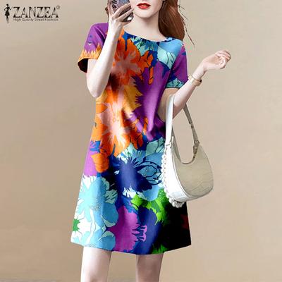 Damen Sommer Casual Kurzarm Kleid mit Blumendruck