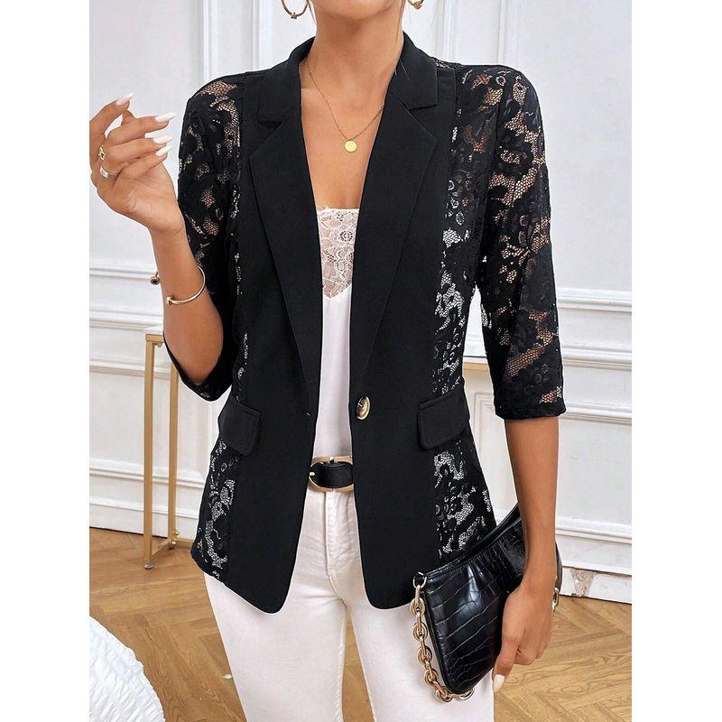 Lace-Trimmed Women's Small Suit Jacket Top