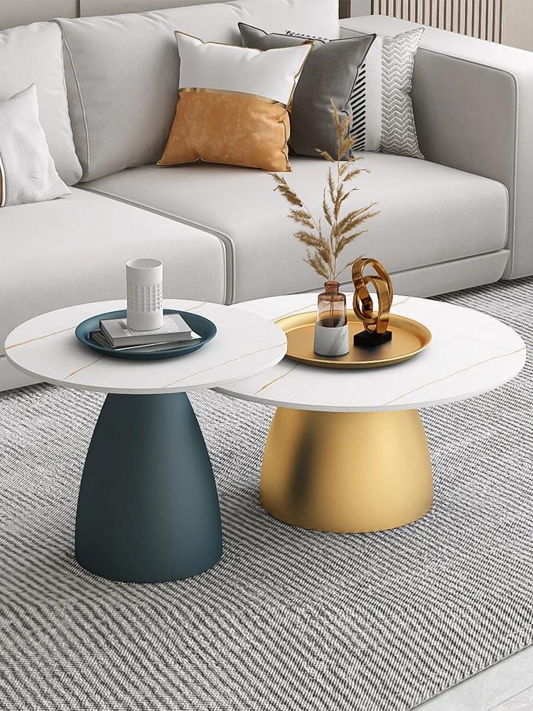 Light Luxury Rock Board Coffee Table Creative Living Room Furniture Sofa Round Side Table Nordic Small Apartment Round Table