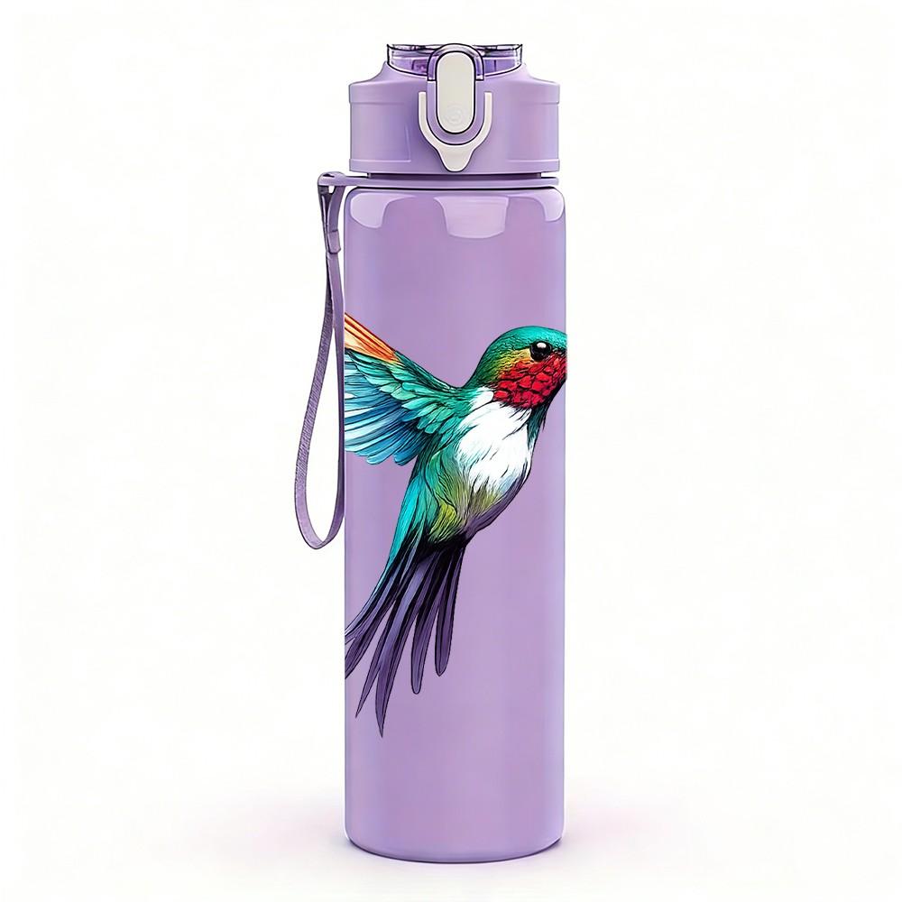 1PC Colorful Hummingbird Bird Art Print 750ml Color Plastic Sports Water Bottle Leakproof Flip Straw Lid Suitable for Sports Office Home Use