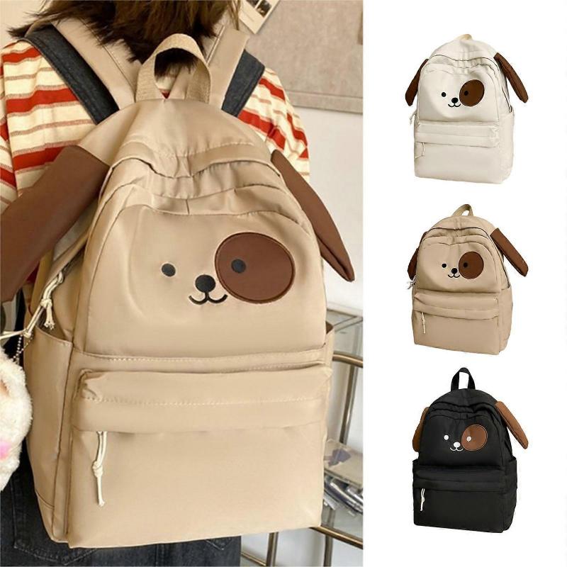 Cartoon Doggy Ears Nylon School Backpack Laptop Backpack School Bag for Student Teenagers Travel Casual Book Bags  White
