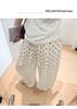 Damen Hochtaillierte Leinenhose mit Polka Dots - Sommer Elastisch Weiter Bein, Große Größe