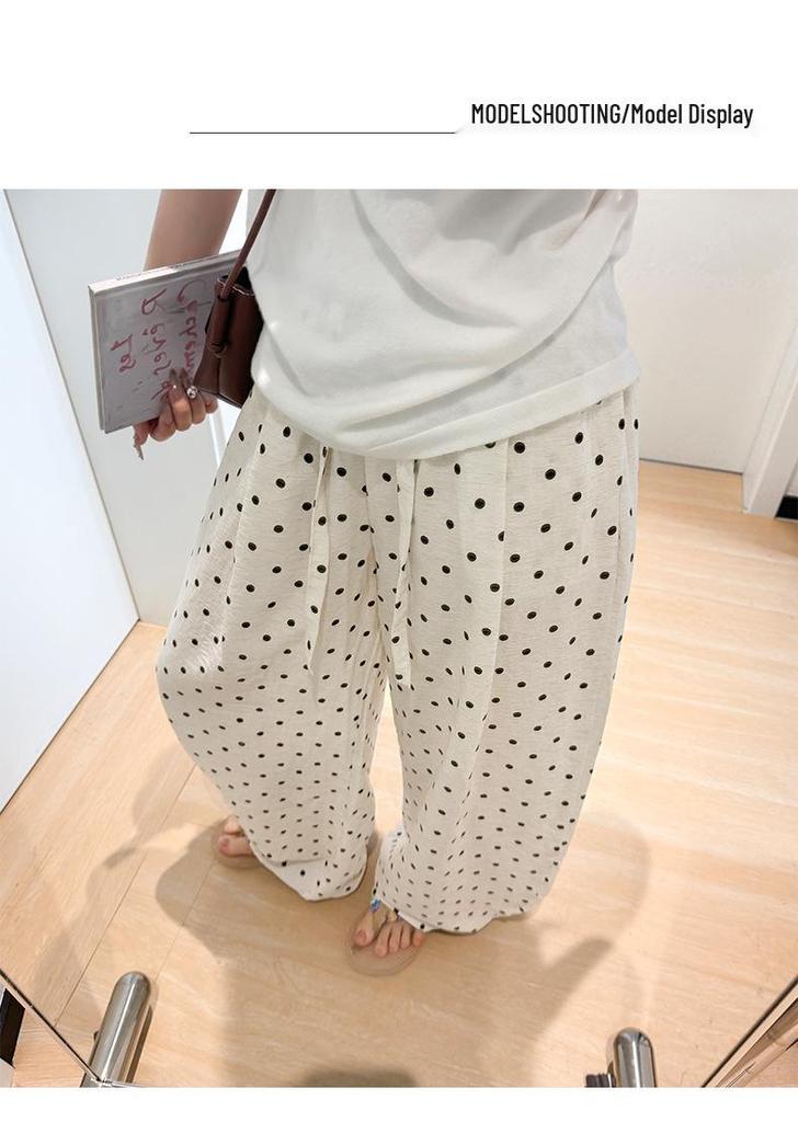 Damen Hochtaillierte Leinenhose mit Polka Dots - Sommer Elastisch Weiter Bein, Große Größe