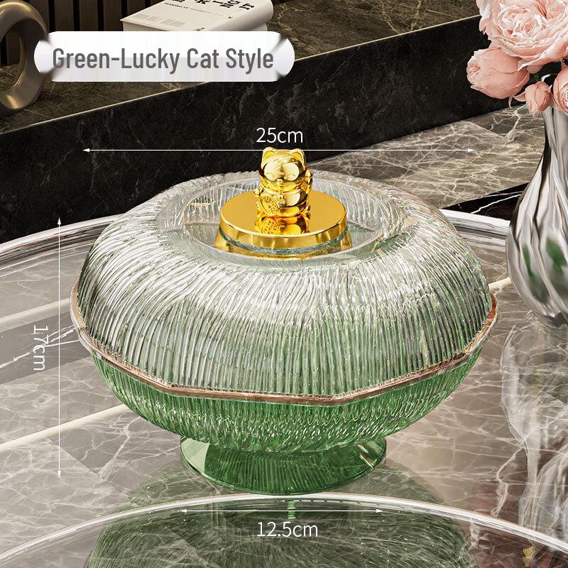 Elegant Emerald Green Fruit & Candy Plate with Lucky Cat Lid 08