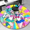 1 szt. Okrągły dywanik z motywem Sailor Moon i Hatsune Miku Anime Cartoon - Mata pod krzesło biurowe, Mata antypoślizgowa do wystroju domu, Salonu, Sypialni, Pokoju gier, Dor