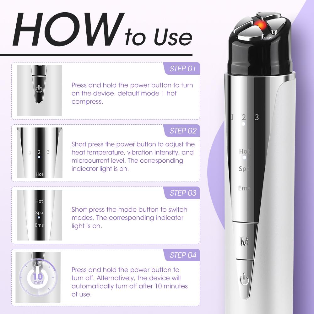 Electric Eye Beauty Device Reduces Eye Lines Red Color Light Care Heating Eye Lift Wand  Facial Massager Face Lifting Tool