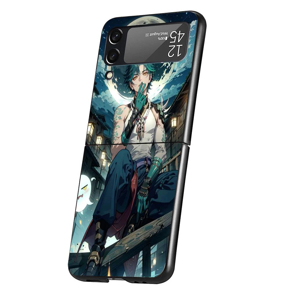 Xiao Genshin Impact Cover Phone Case For Samsung Galaxy Z Flip 7 6 5 4 3 5G Flip7 Flip6 Flip5 Flip4 Flip3 Black Fundas Shell Gal