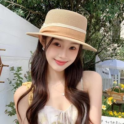 Flat Top Straw Hat Women's Summer Seaside Beach Vacation Big Brim Sun Protection Sun Hat Fashion Flat Top Hat