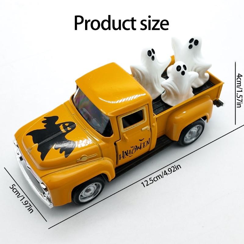 Haunted Metal Truck Halloween Collectible Alloy Car Model with Removable Ghostly Miniature Ornament Home Decors Gift