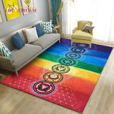 Tapete de área de mandala de chakra arco-íris 7, tapete de carpete para sala de estar, quarto, capacho de sofá, decoração, tapete de chão antiderrapante para ioga
