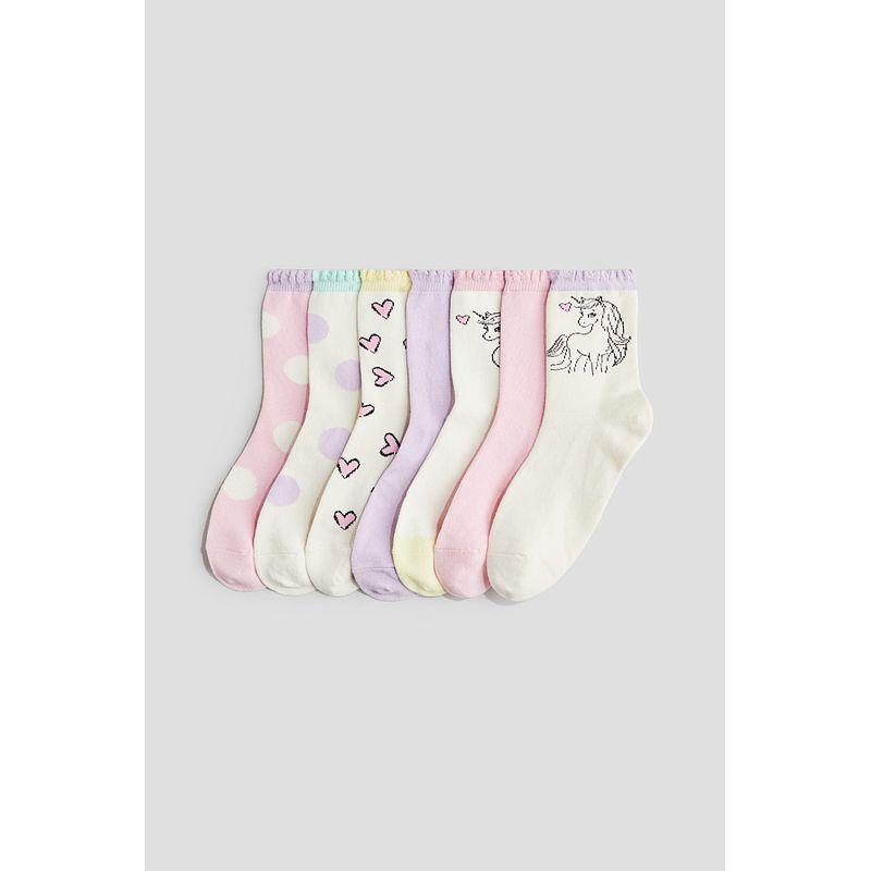 

HM Girl Children s Socks 7 Pairs Soft Plaid Heattech Fashion Cute Student Knitted Socks 1143058 14-16 (22/24) Pink/Unicorn