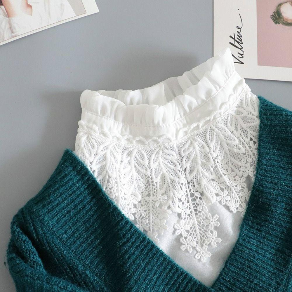Girl For Women Embroidery Flower Lace Neckline Clothing Decoration Shirt Collar Ruffles Fake Collar