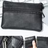 Men Coin Purse Black Pu Leather Double Single Zipper Multi-Function Mobile Phone Coin Purse Fashion Women  Mini Wallet 1pc