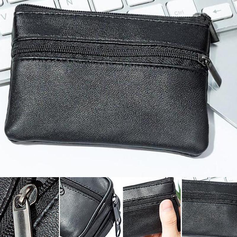 Men Coin Purse Black Pu Leather Double Single Zipper Multi-Function Mobile Phone Coin Purse Fashion Women  Mini Wallet 1pc